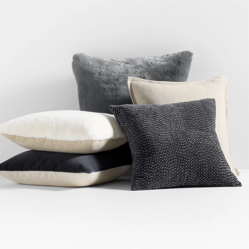 Sashiko Organic Cotton Velvet 20"x20" Storm Grey Throw Pillow Cover