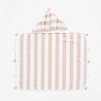 Pink Striped Organic Turkish Kids Hooded Towel with Tassels