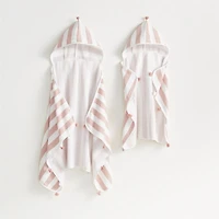Pink Striped Organic Turkish Kids Hooded Towel with Tassels