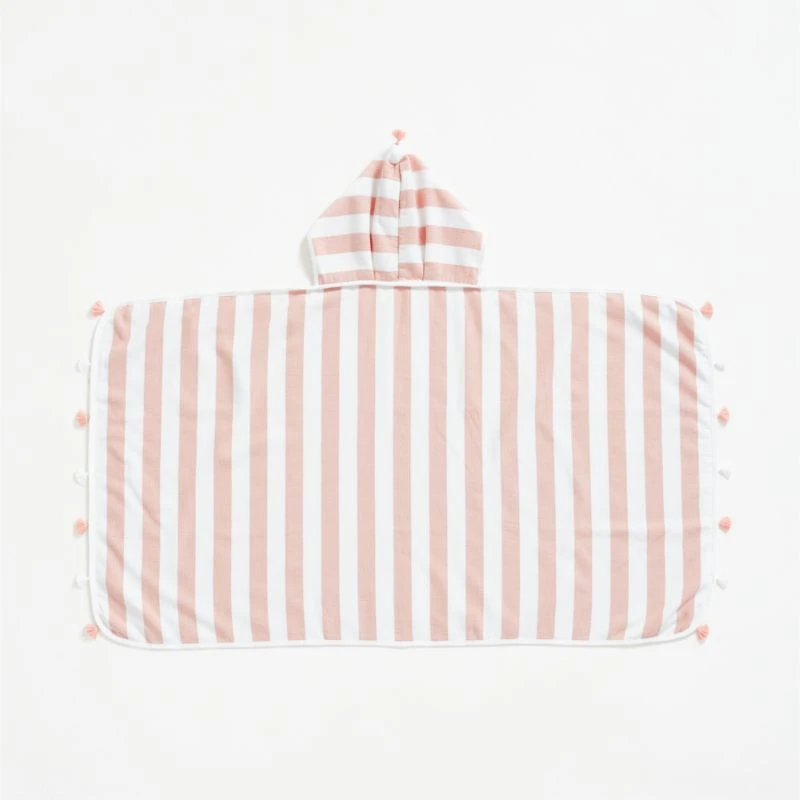 Pink Striped Organic Turkish Kids Hooded Towel with Tassels