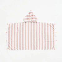 Pink Striped Organic Turkish Kids Hooded Towel with Tassels