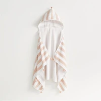 Pink Striped Organic Turkish Kids Hooded Towel with Tassels