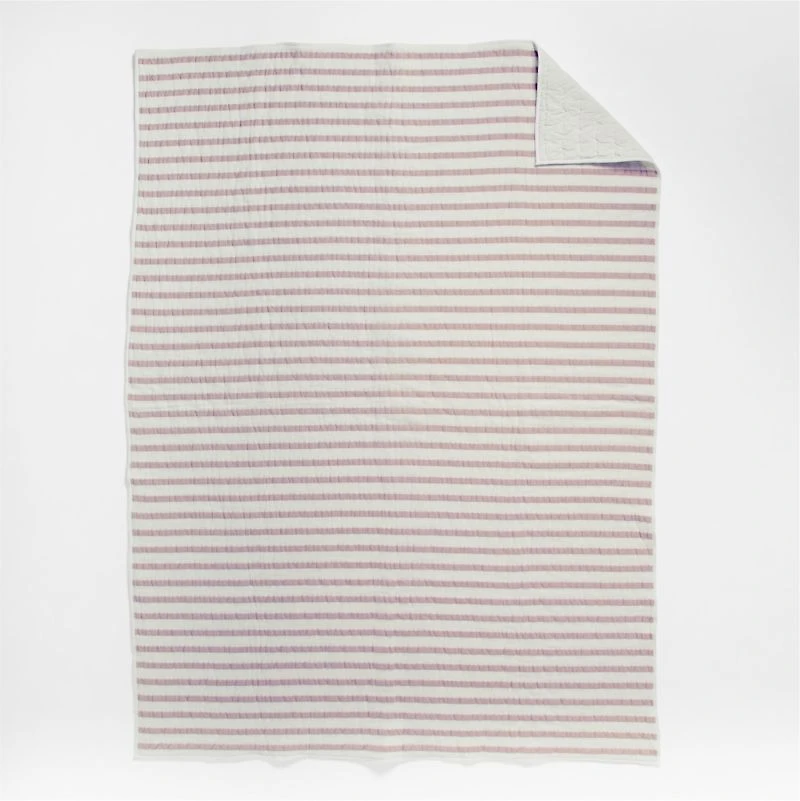 Classic Mauve Striped Waffle Weave Organic Cotton Kids Full/Queen Quilt