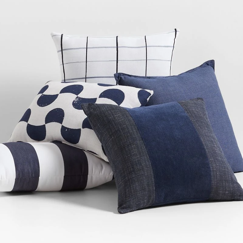 Sunbrella ® 20"x20" Windowpane White and Navy Blue Outdoor Throw Pillow