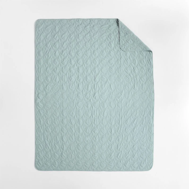 Sunwashed Misty Blue Dino Organic Cotton Kids Twin Quilt