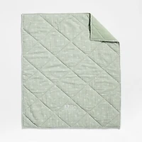 Supersoft Muted Teal Leaf Print Organic Cotton Gauze Baby Crib Quilt