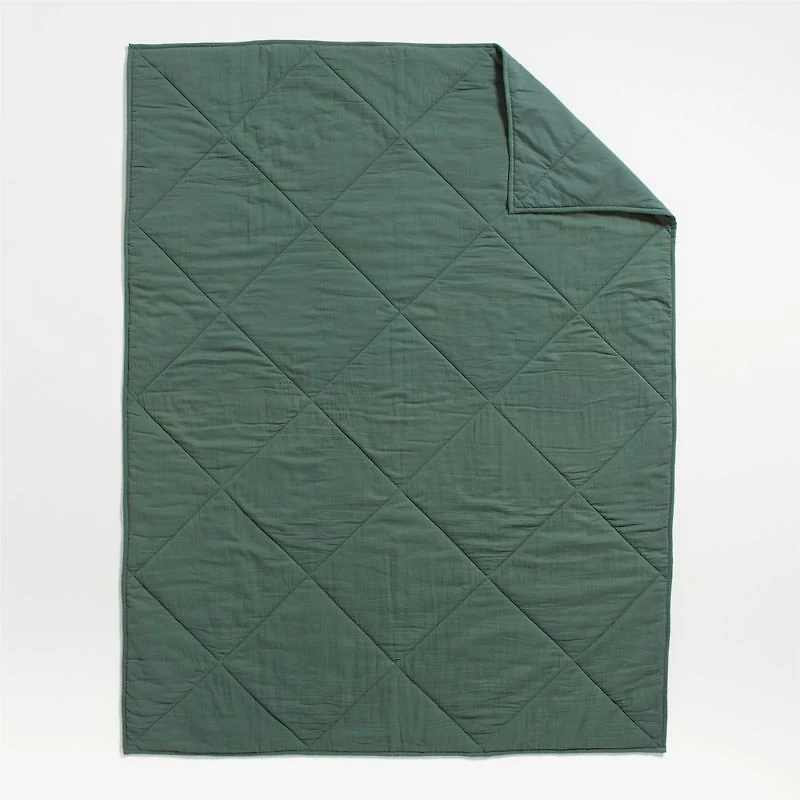 Supersoft Pine Green Organic Cotton Gauze Kids Twin Quilt