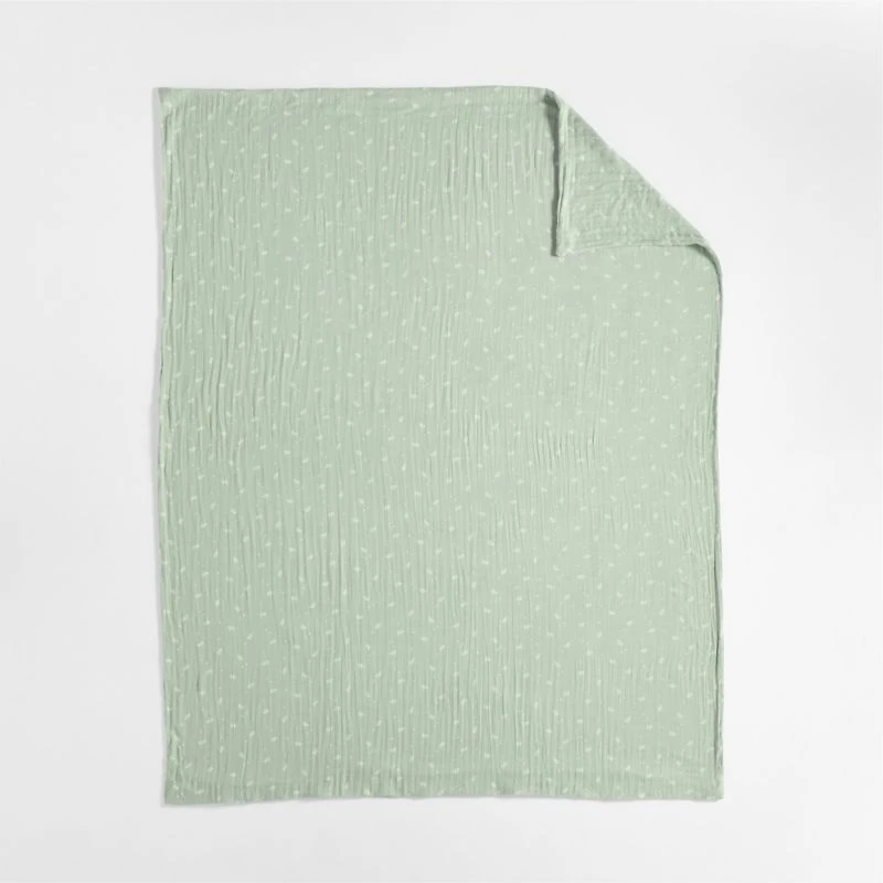 Supersoft Muted Teal Leaf Print Organic Cotton Gauze Kids Twin Duvet Cover