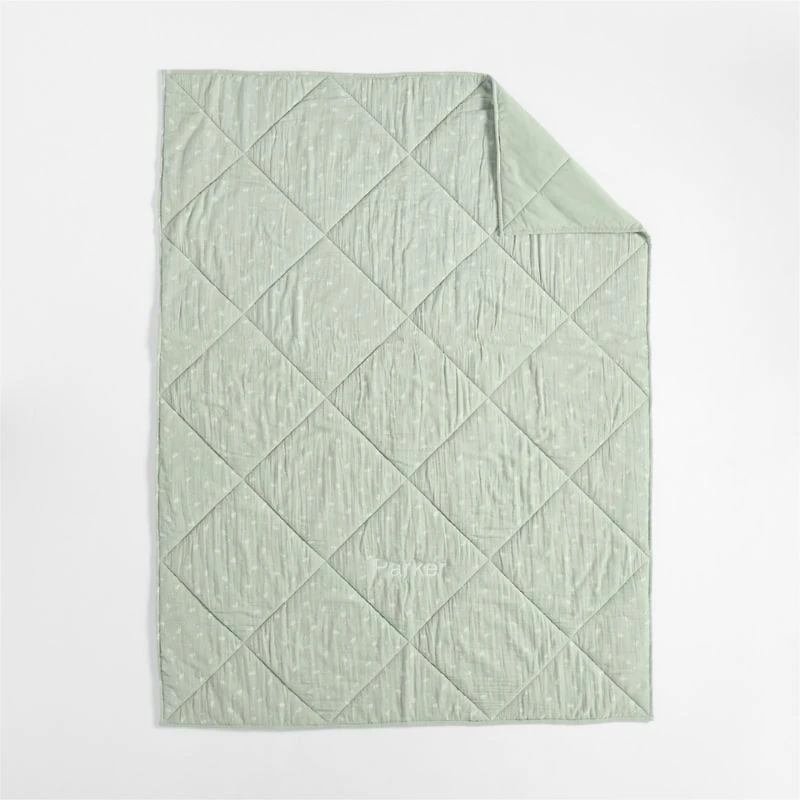 Supersoft Muted Teal Leaf Print Organic Cotton Gauze Kids Full/Queen Quilt