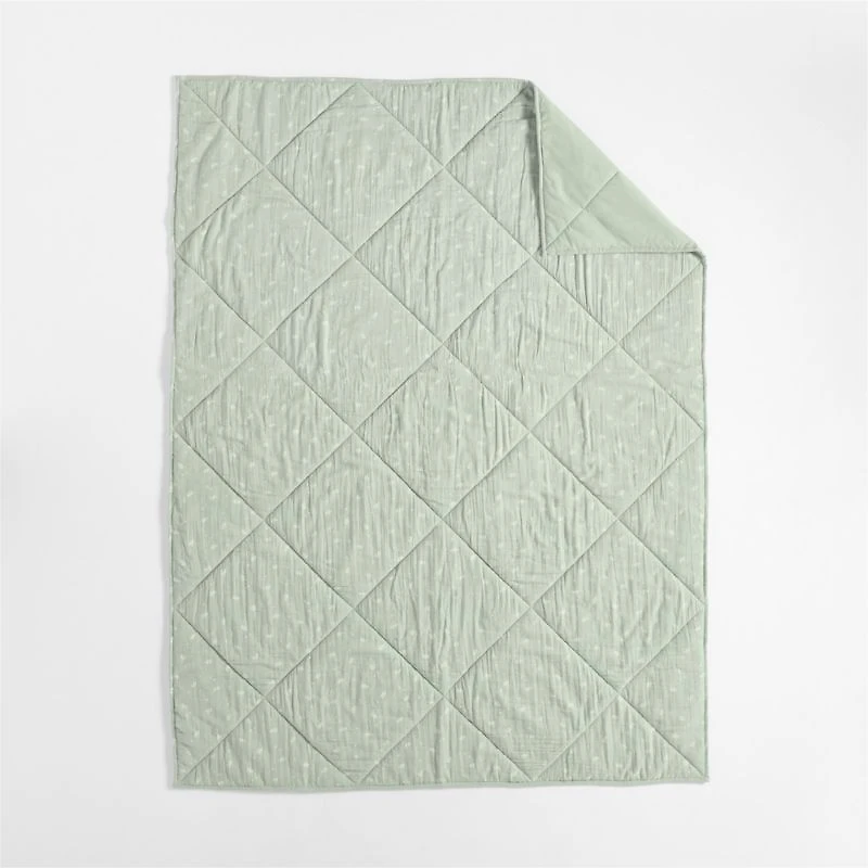 Supersoft Muted Teal Leaf Print Organic Cotton Gauze Kids Full/Queen Quilt