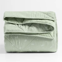 Supersoft Muted Teal Leaf Print Organic Cotton Gauze Kids Full/Queen Quilt