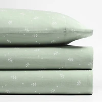 Supersoft Muted Teal Leaf Print Organic Cotton Gauze Kids Queen Sheet Set
