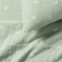 Supersoft Muted Teal Leaf Print Organic Cotton Gauze Kids Queen Sheet Set