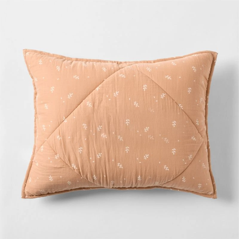 Supersoft Terracotta Leaf Print Organic Cotton Gauze Kids Quilted Pillow Sham