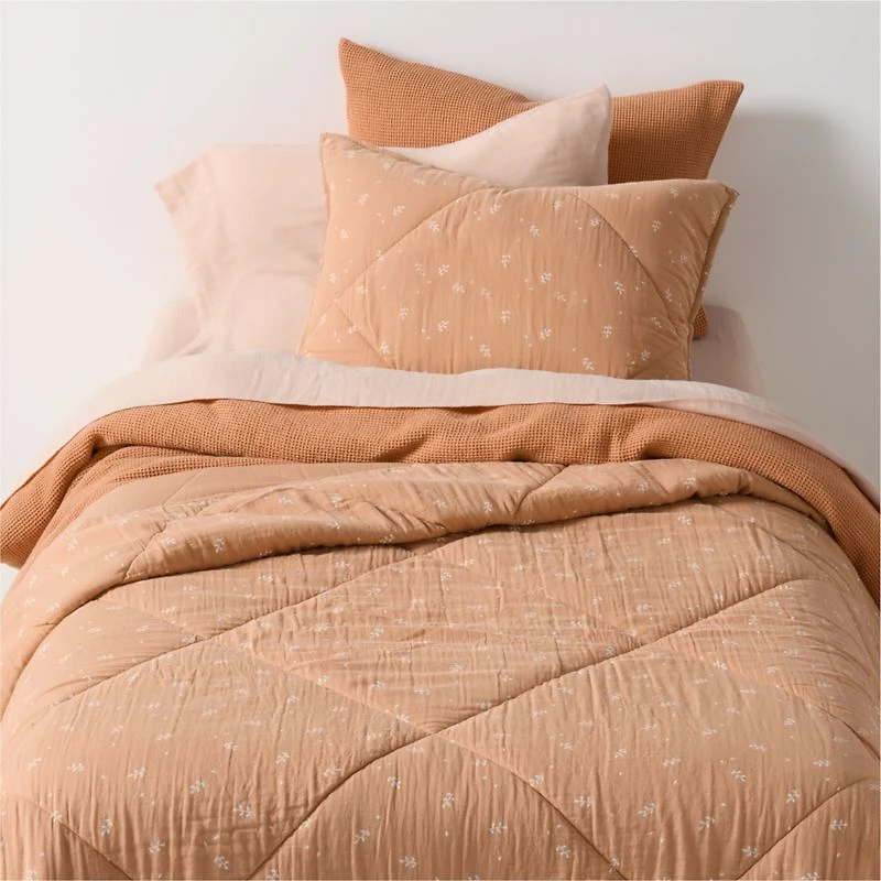 Supersoft Terracotta Leaf Print Organic Cotton Gauze Kids Quilted Pillow Sham