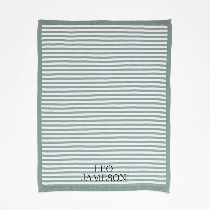 Sweater Stripe Green Organic Cotton Knit Baby Stroller Blanket