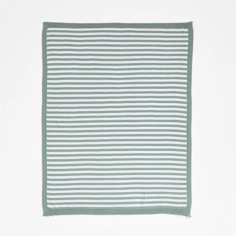 Sweater Stripe Green Organic Cotton Knit Baby Stroller Blanket