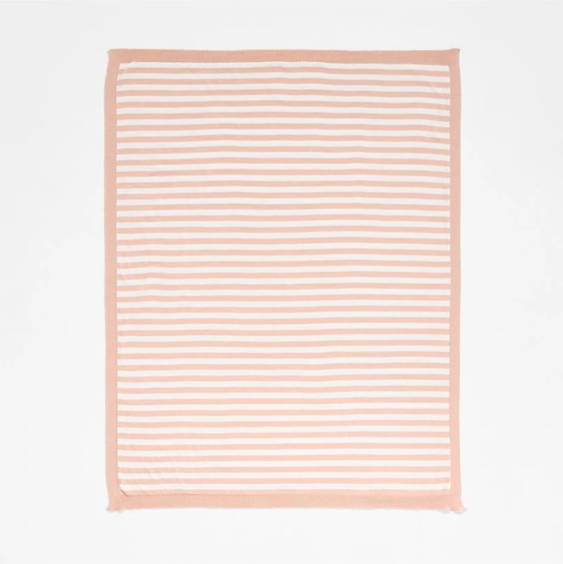 Sweater Stripe Pink Organic Cotton Knit Baby Stroller Blanket