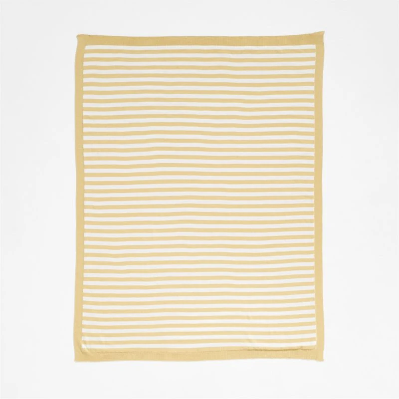 Sweater Stripe Straw Yellow Organic Cotton Knit Baby Stroller Blanket