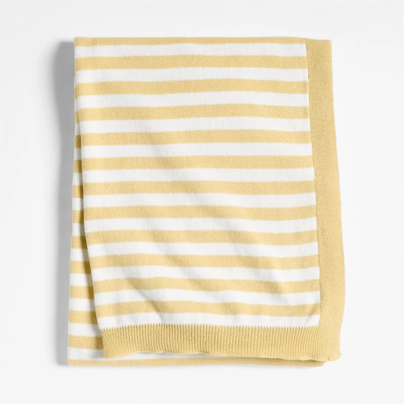 Sweater Stripe Straw Yellow Organic Cotton Knit Baby Stroller Blanket