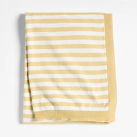 Sweater Stripe Straw Yellow Organic Cotton Knit Baby Stroller Blanket