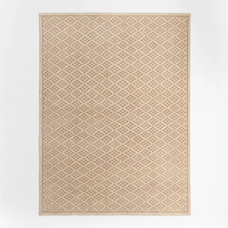 Sydney Wool Checker Taupe Handknotted Area Rug 8'x10'
