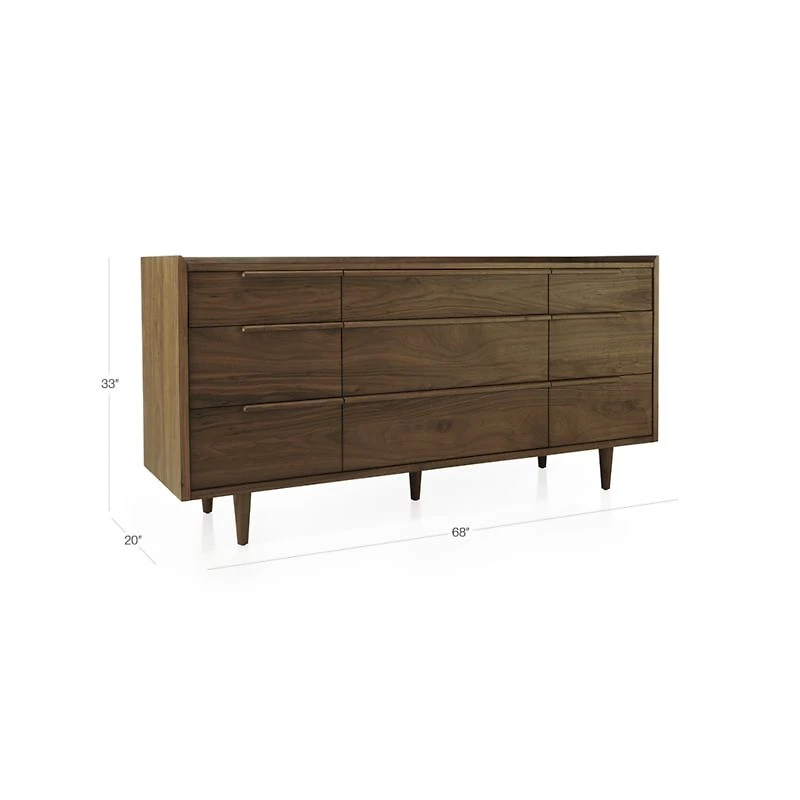 Tate 68" Walnut 9-Drawer Dresser
