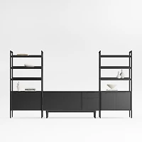 Tate 136.5" Black Wood Storage Media Console and Bookcase Set