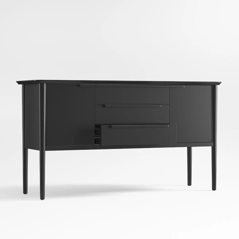 Tate 62" Black Wood Midcentury Credenza