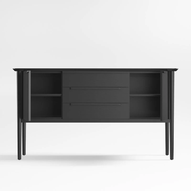 Tate 62" Black Wood Midcentury Credenza