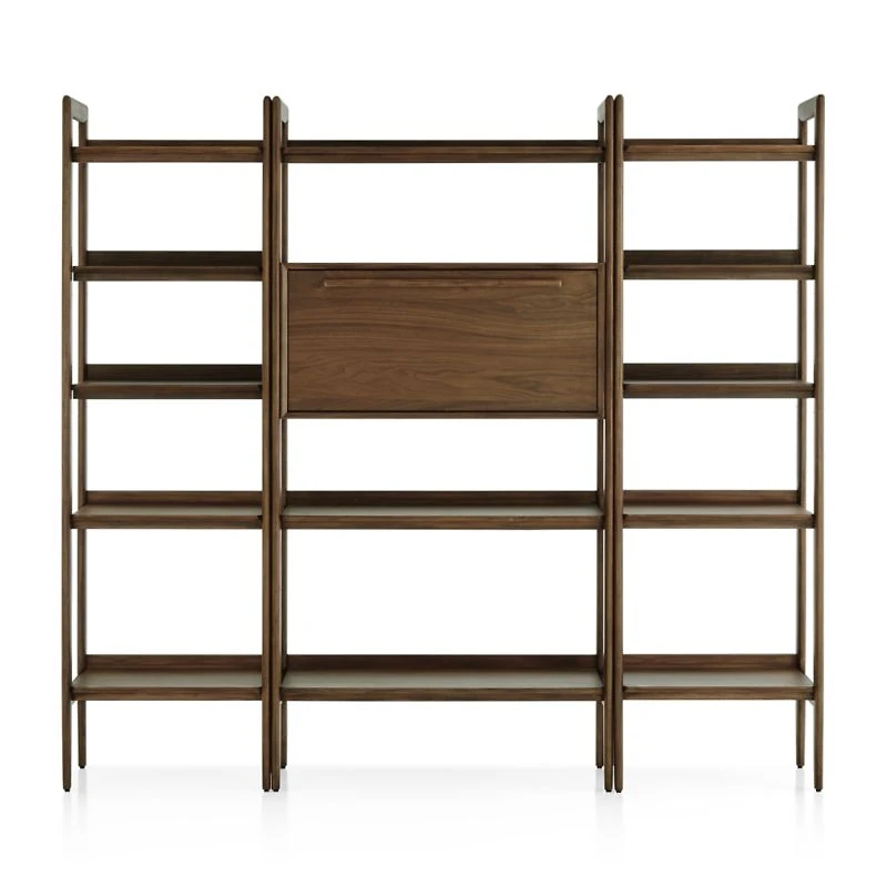 Tate 80" Walnut Bookcase Bar Cabinet with 2 Bookshelves