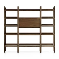 Tate 80" Walnut Bookcase Bar Cabinet with 2 Bookshelves