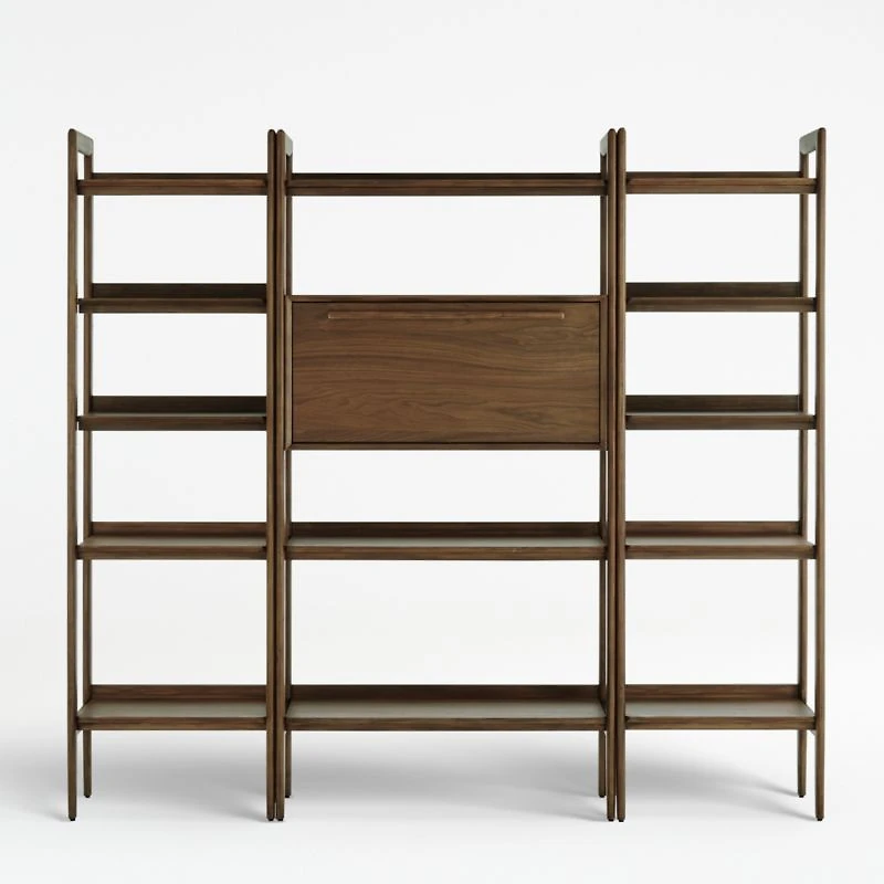 Tate 80" Walnut Bookcase Bar Cabinet with 2 Bookshelves