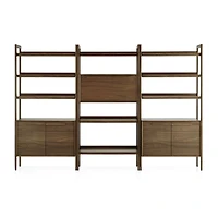Tate 108" Walnut Bookcase Bar Cabinet with 2 Bookcase Cabinets