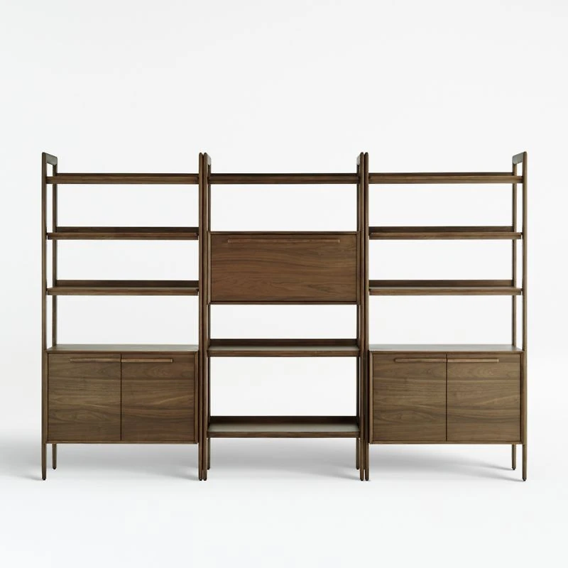 Tate 108" Walnut Bookcase Bar Cabinet with 2 Bookcase Cabinets