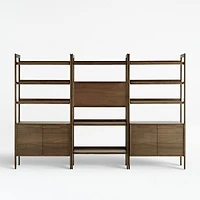 Tate 108" Walnut Bookcase Bar Cabinet with 2 Bookcase Cabinets
