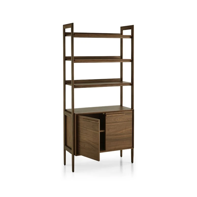 Tate 36" Walnut Wood 3-Shelf Storage Bookcase Cabinet