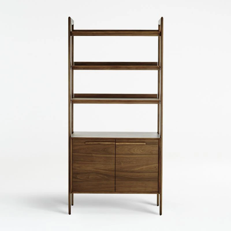 Tate 36" Walnut Wood 3-Shelf Storage Bookcase Cabinet