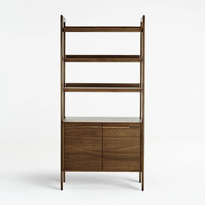 Tate 36" Walnut Wood 3-Shelf Storage Bookcase Cabinet