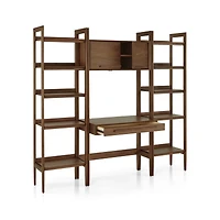 Tate Walnut Bookcase Desk with Outlet with 2 Bookcases