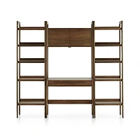Tate Walnut Bookcase Desk with Outlet with 2 Bookcases
