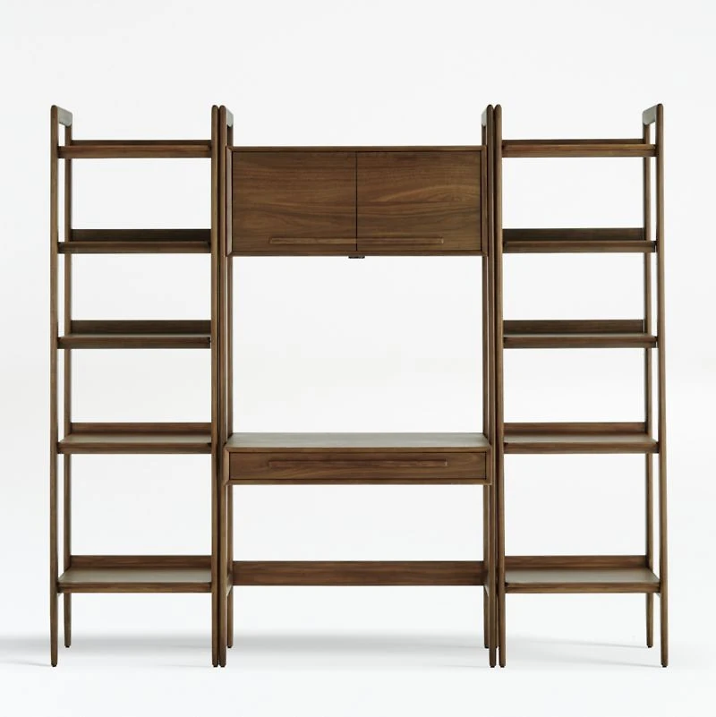 Tate Walnut Bookcase Desk with Outlet with 2 Bookcases