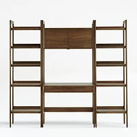 Tate Walnut Bookcase Desk with Outlet with 2 Bookcases
