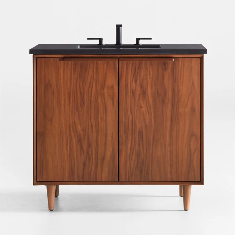 Tate 36" Black Granite Top Single Sink Vanity with Walnut Wood Doors