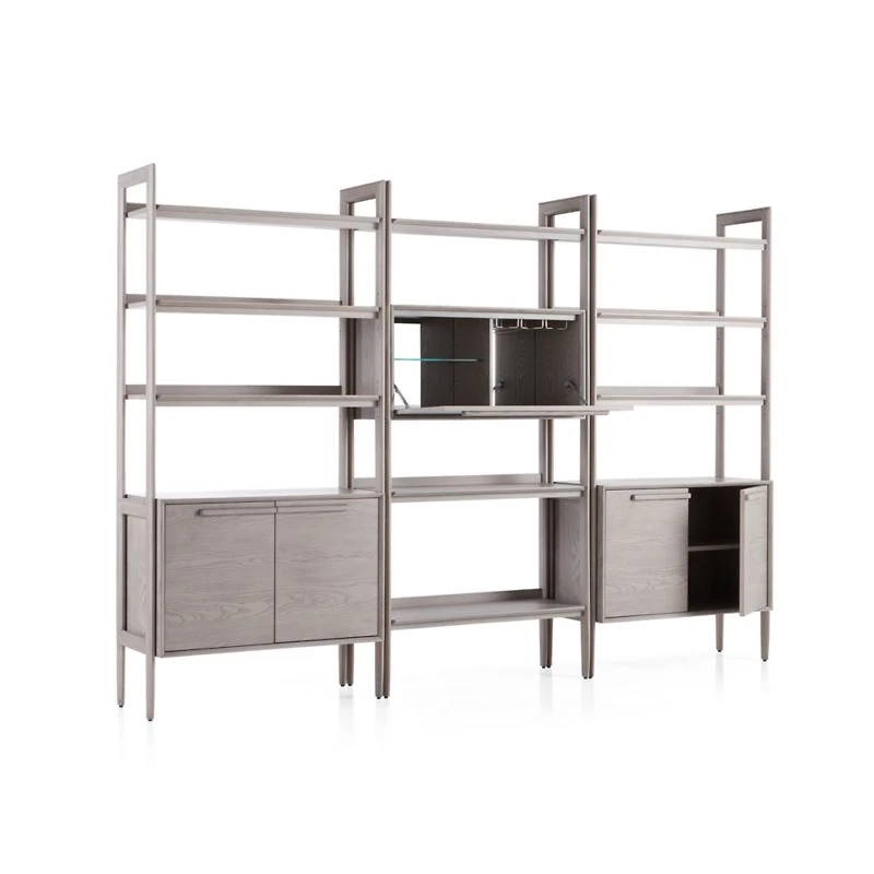 Tate Stone Bookcase Bar with 2 Bookcase Cabinets