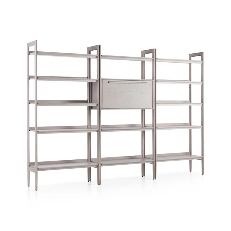 Tate Stone Bookcase Bar with 2 Wide Bookcases
