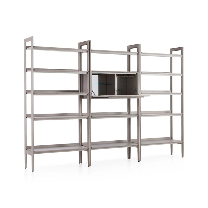 Tate Stone Bookcase Bar with 2 Wide Bookcases