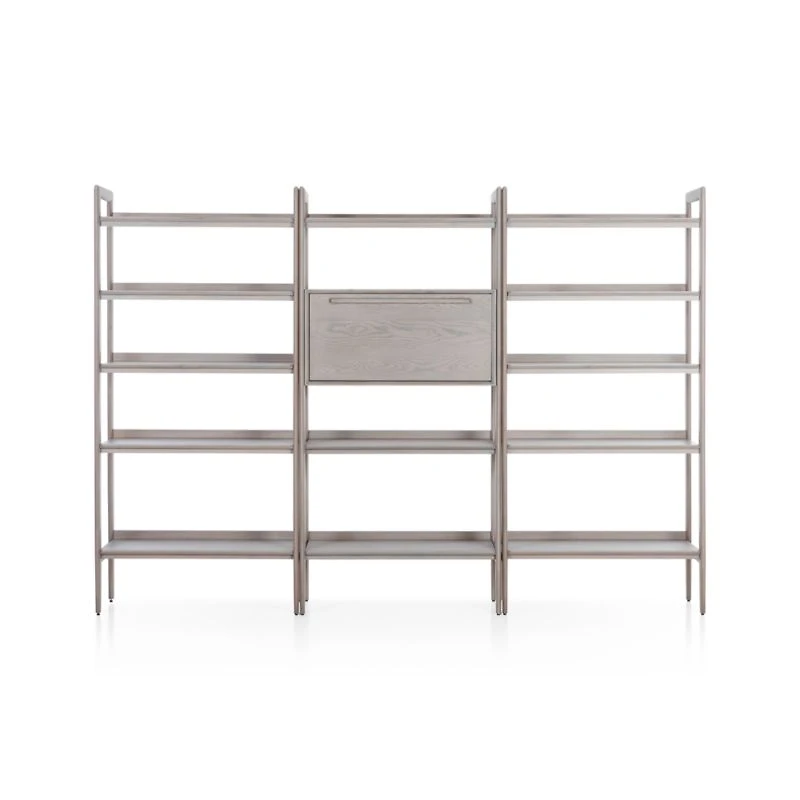 Tate Stone Bookcase Bar with 2 Wide Bookcases