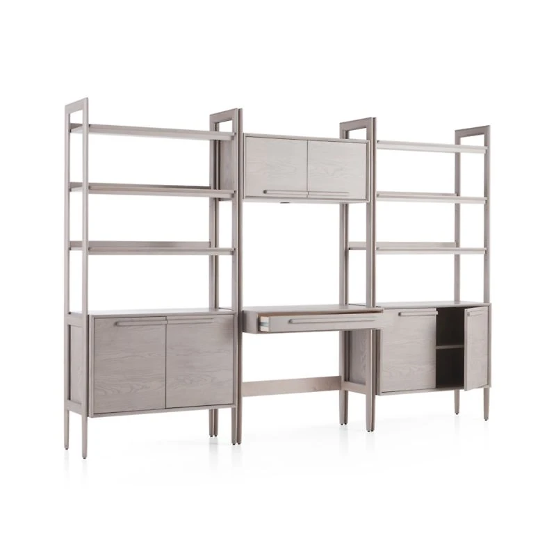 Tate Stone Bookcase Desk with Outlet and 2 Bookcase Cabinets