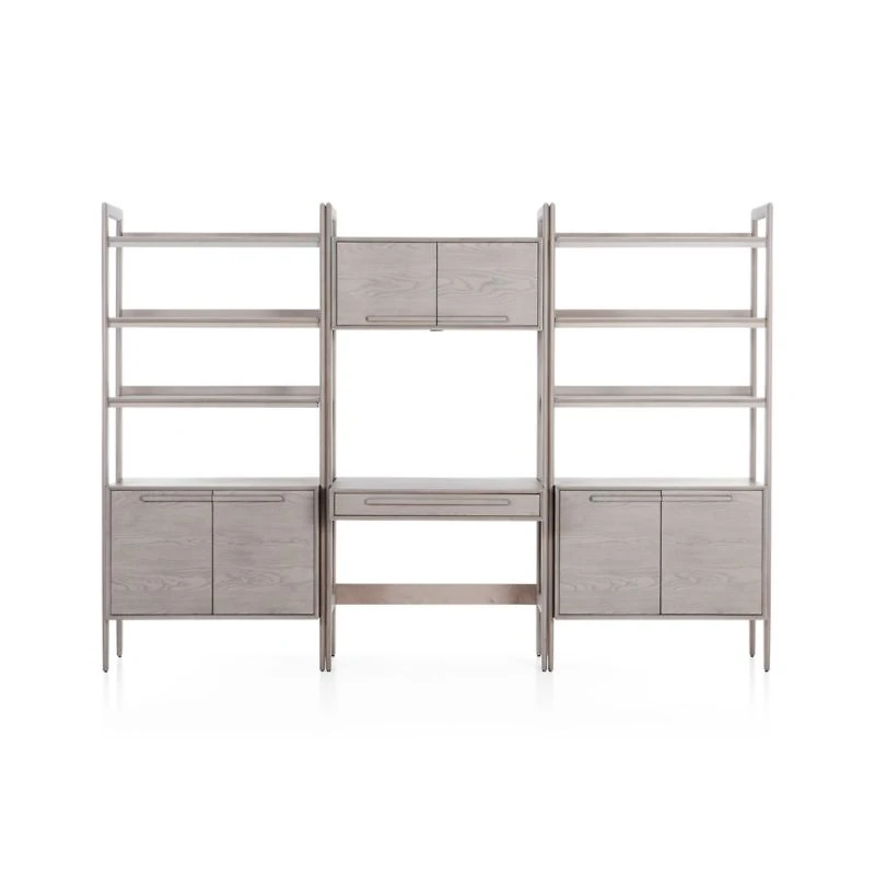 Tate Stone Bookcase Desk with Outlet and 2 Bookcase Cabinets